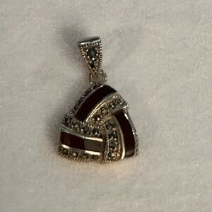 Garnet Red and Sterling Marcasite Pendent